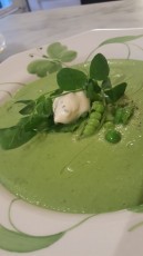 1.	English spring pea soup with herb creme fraiche